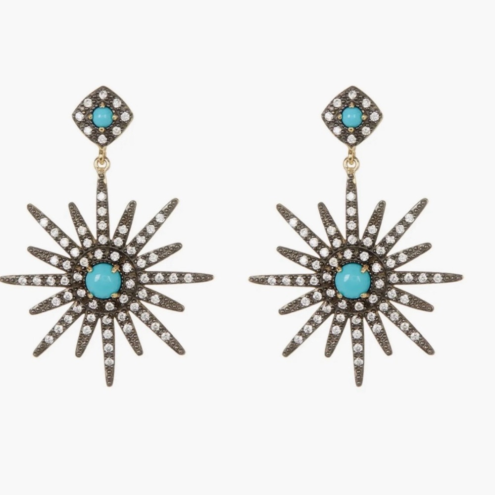 14K Yellow Gold Plated Turquoise & Swarovski Crystal Accented Starburst Earrings